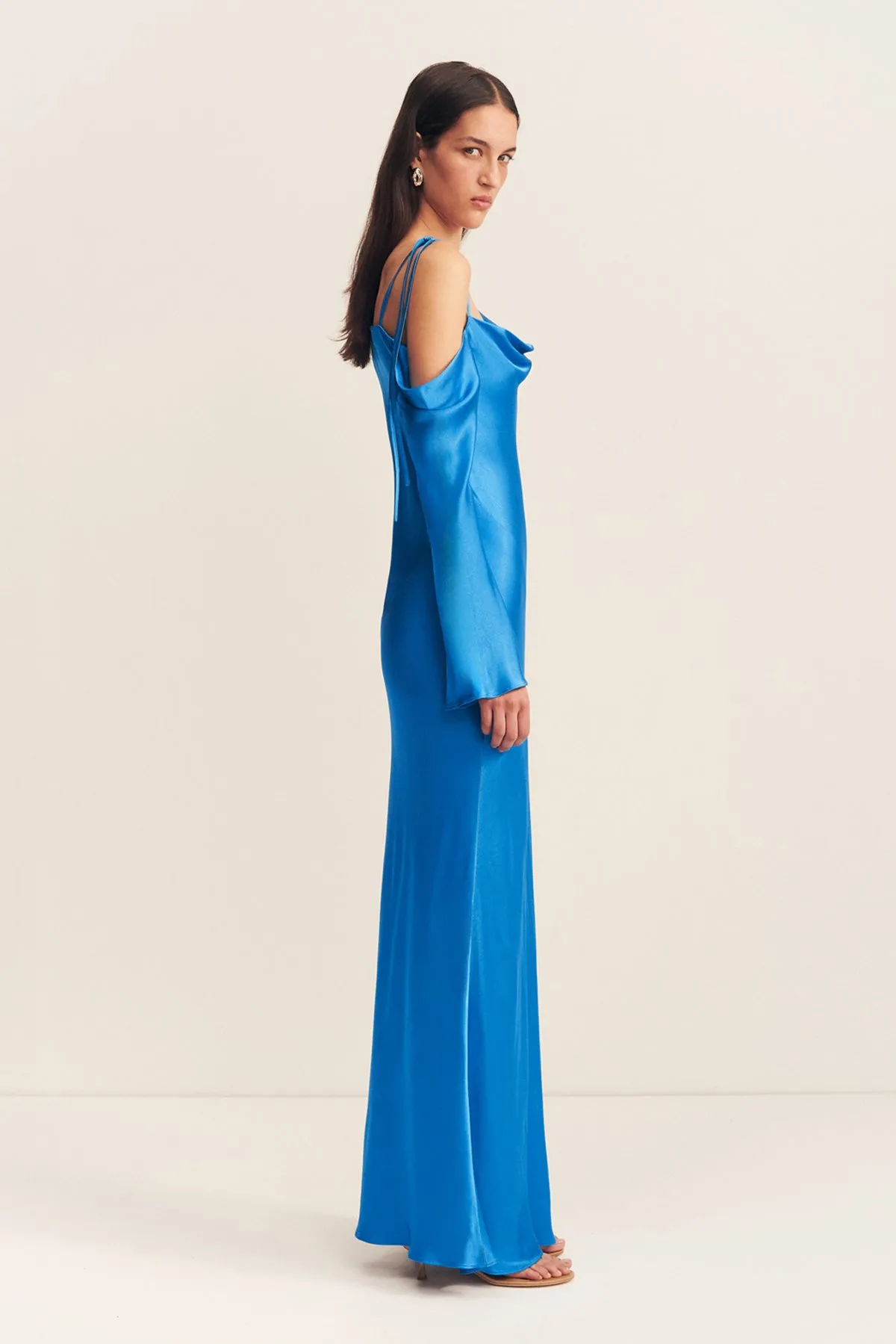 NORA ASYMMETRICAL LONG SLEEVE MAXI DRESS - AQUA